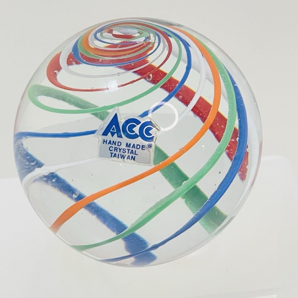 Vintage ACC Crystal Clear‎ Paperweight Color Swirl Taiwan